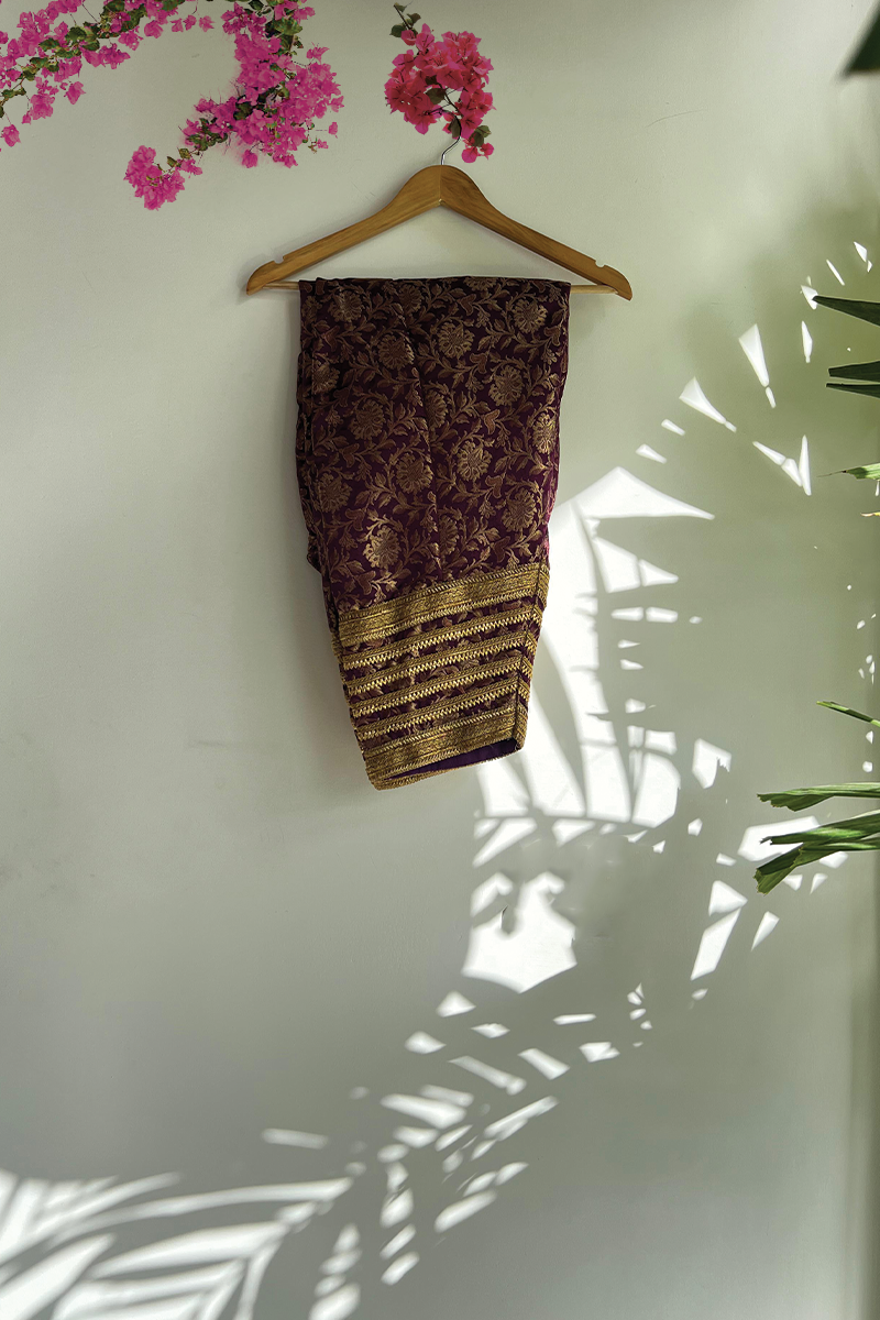 Ivory and Gold Katan Shirt with purple shalwar