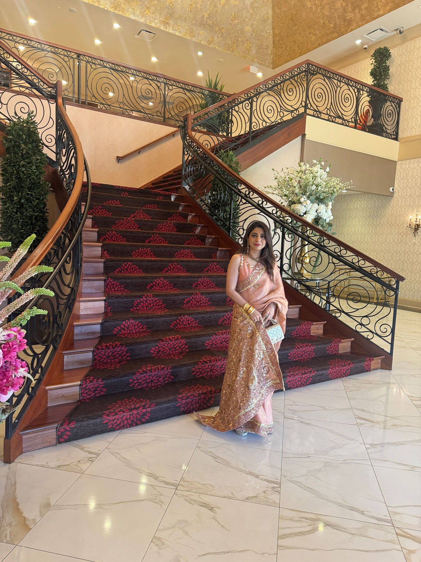 Sara Malik in our customised Tissue Saree with handworked Shikargah motif and borders with chan all over.