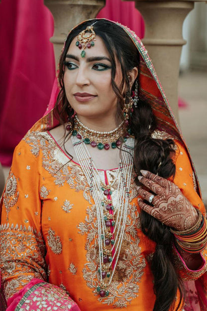 Bright, bold, and beautiful—The PinkTree Company’s Mehndi outfits capture the spirit of celebration for bride and groom alike.