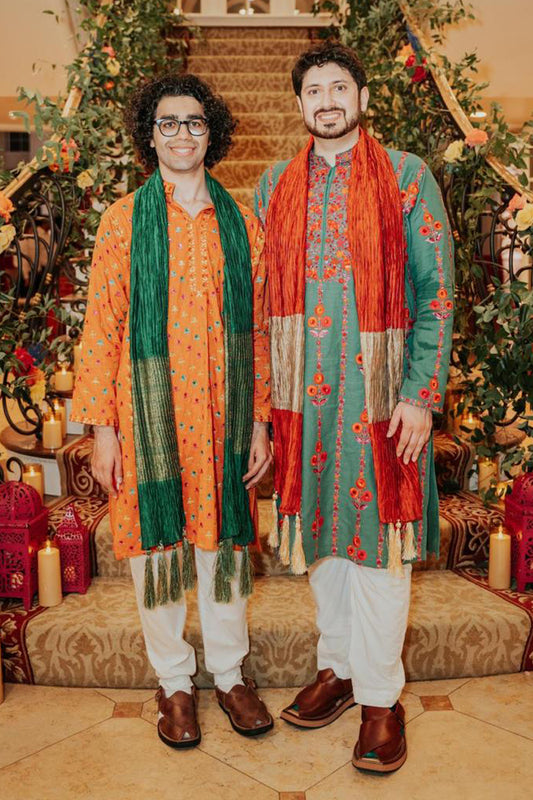Customised Hand embroidered Groom's and Bride's Brother's kurtas by PinkTree Company