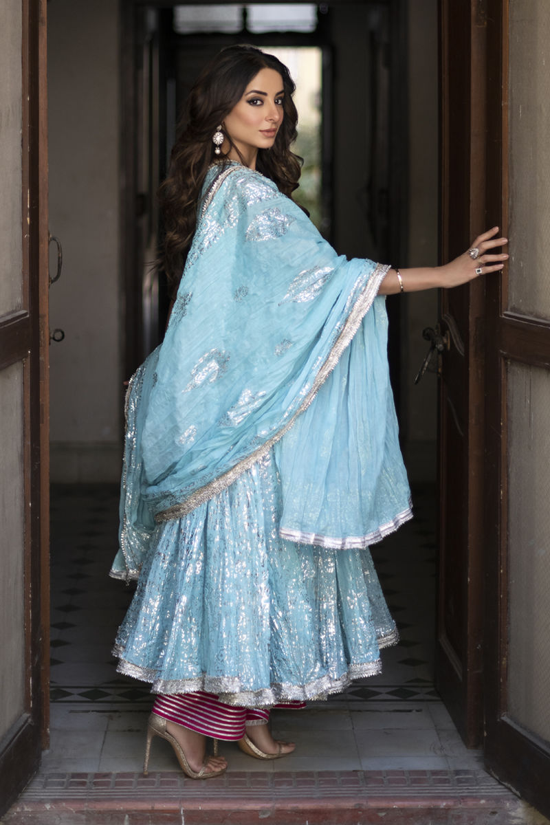 Ice Sky - Ice Blue Peshwaz by The Pink Tree Company, view 2