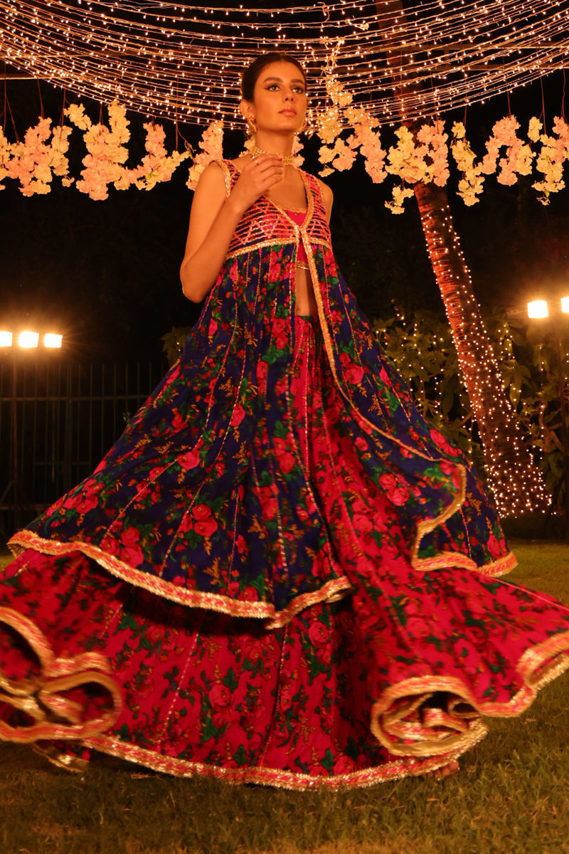 Bomb Shell - Blue & Red Lehenga Choli by The Pink Tree Company