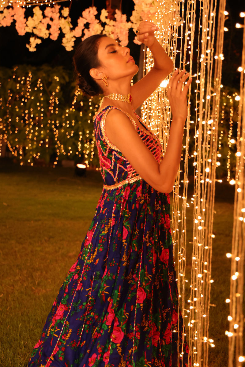 Bomb Shell - Blue & Red Lehenga Choli by The Pink Tree Company, view 4