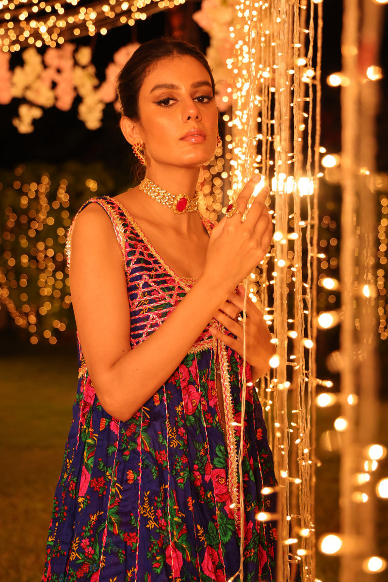 Bomb Shell - Blue & Red Lehenga Choli by The Pink Tree Company, view 5
