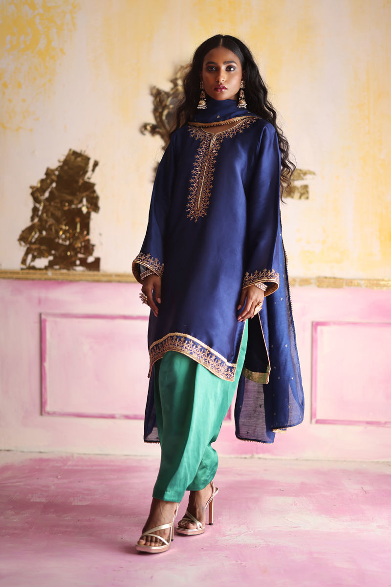 Muse - Midnight Blue Shalwar Kameez by The Pink Tree Company, view 2