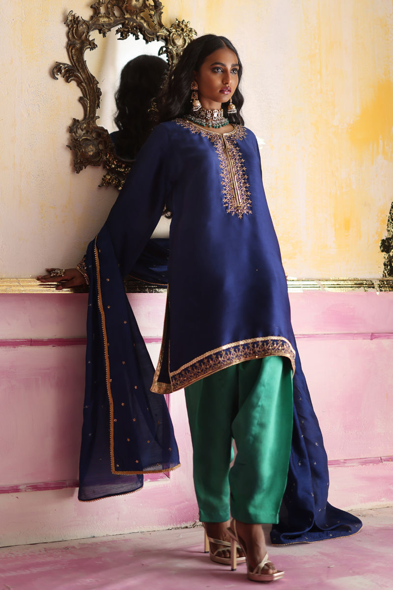 Muse - Midnight Blue Shalwar Kameez by The Pink Tree Company, view 3