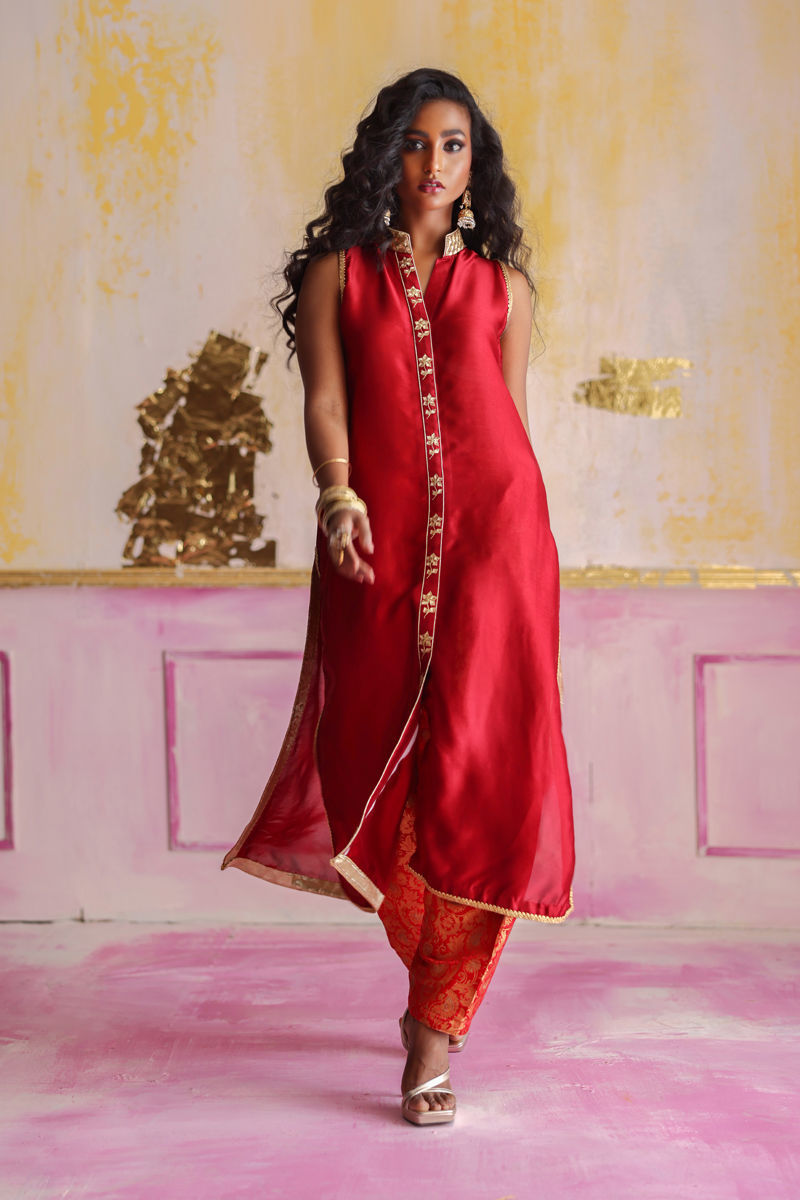 Afghan Red - Red Shalwar Kameez by The Pink Tree Company, view 2