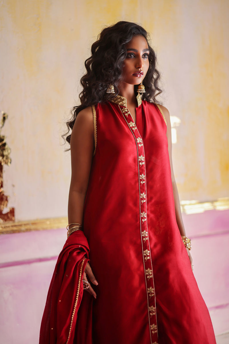 Afghan Red - Red Shalwar Kameez by The Pink Tree Company, view 3