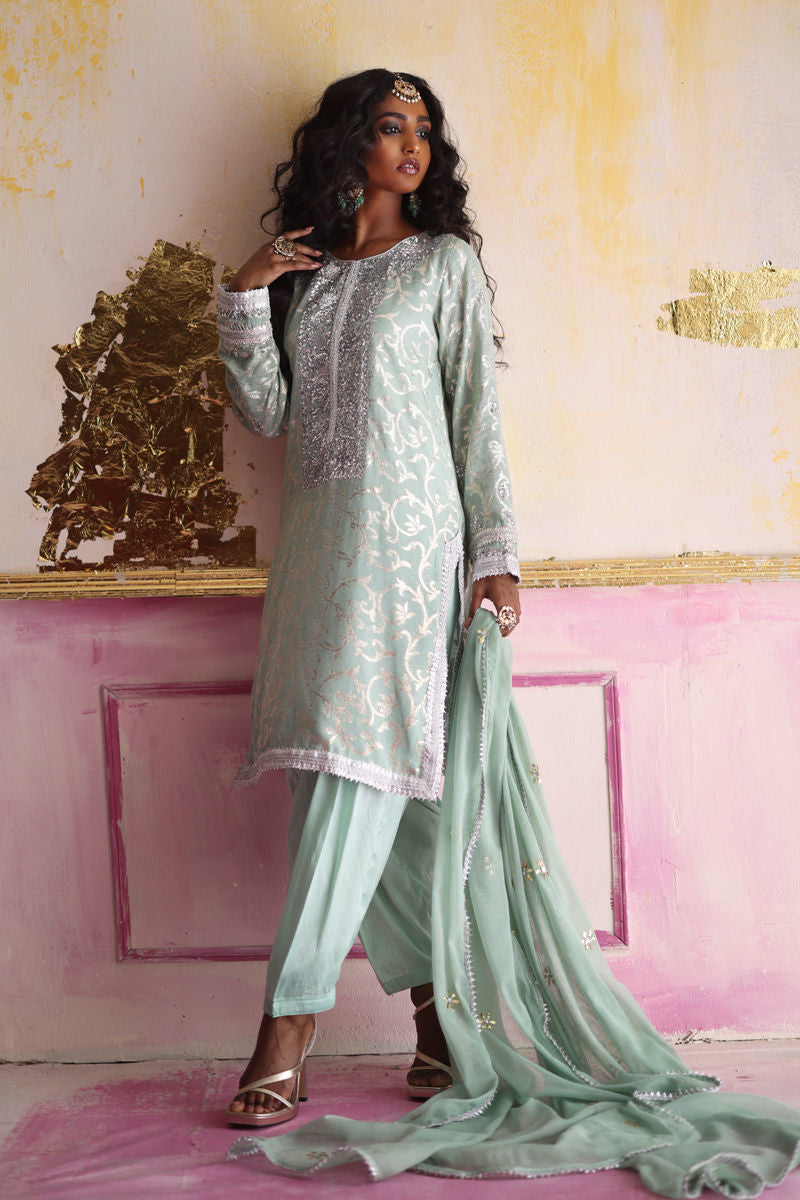 Bloom - Mint Blue Shalwar Kameez by The Pink Tree Company, view 2