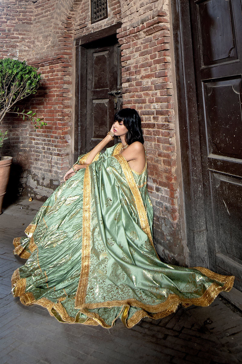 Ethereal Sage - Green Peshwaz by The Pink Tree Company, view 2