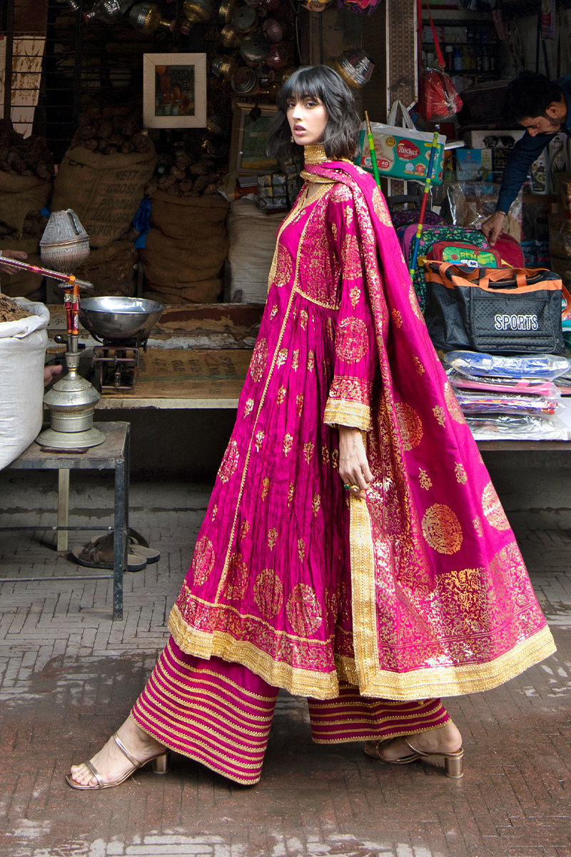 Breezy Magenta - Hot Pink & Gold Peshwaz by The Pink Tree Company, view 2