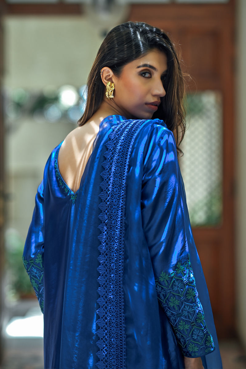 Blue Blood - Electric Blue Shalwar Kameez by The Pink Tree Company, view 2