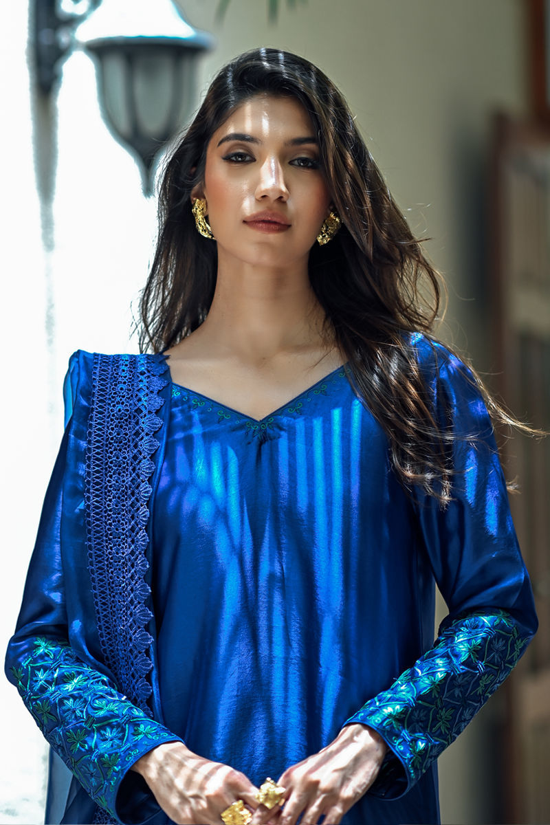Blue Blood - Electric Blue Shalwar Kameez by The Pink Tree Company, view 3