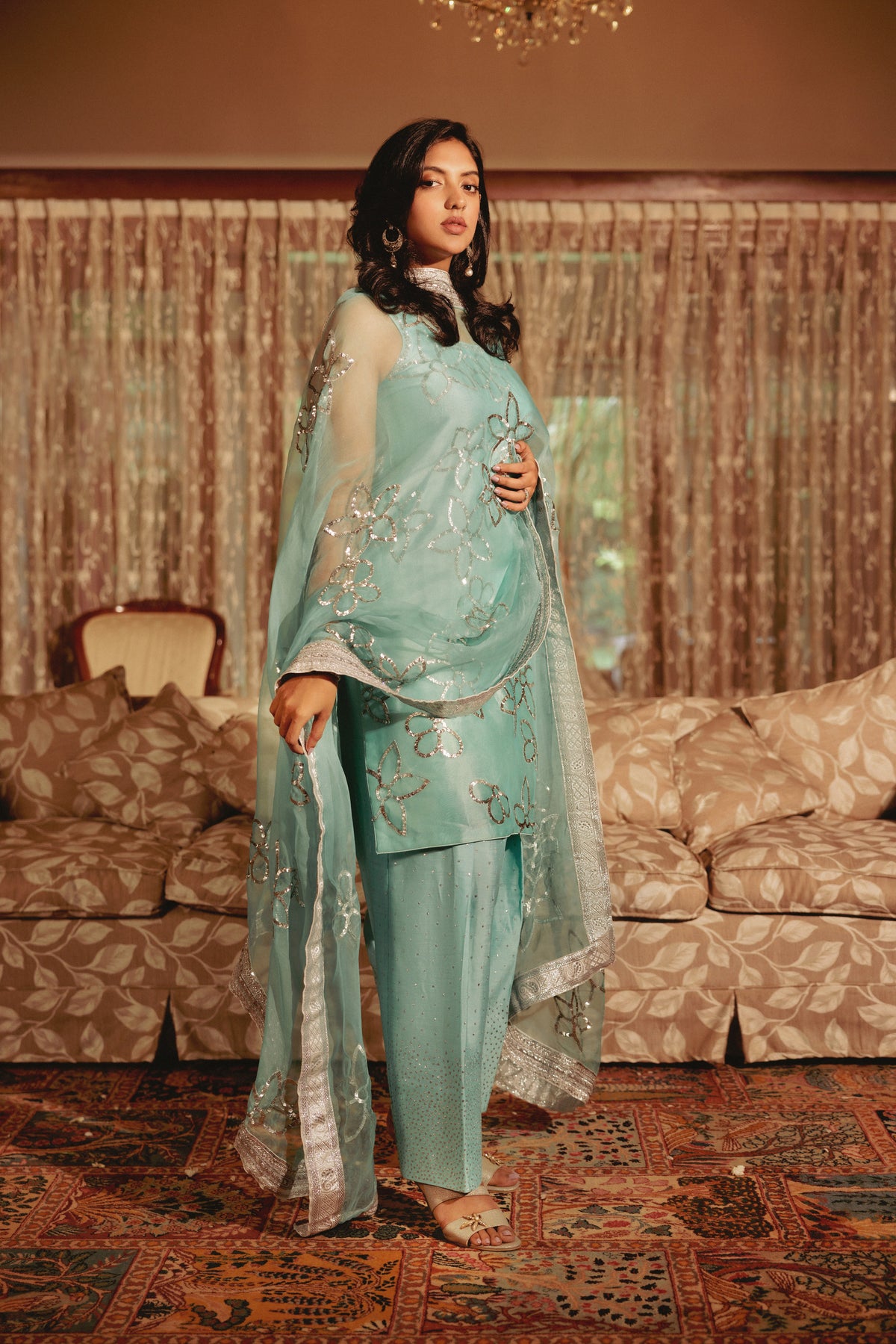 Blue Moon - 2 - Ice Blue Shalwar Kameez by The Pink Tree Company, view 2