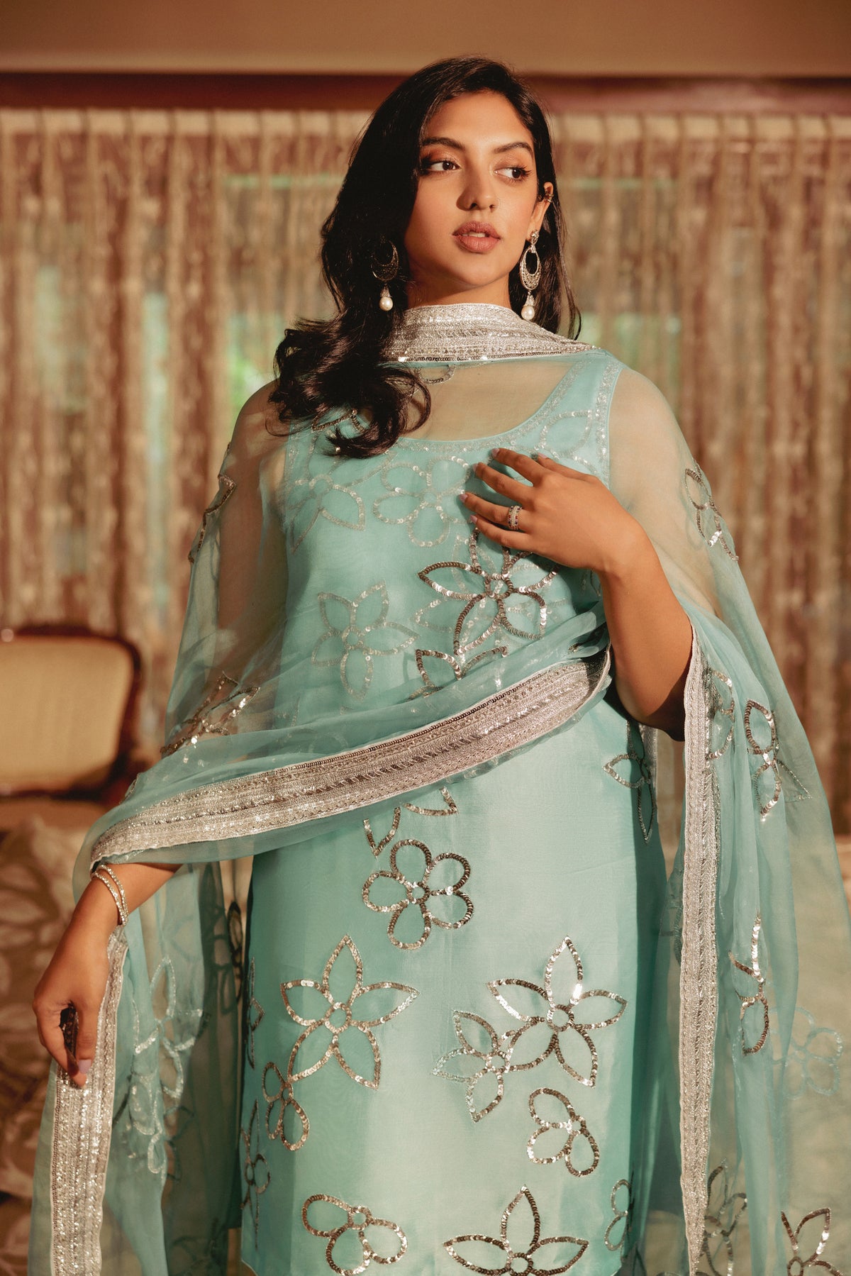 Blue Moon - 2 - Ice Blue Shalwar Kameez by The Pink Tree Company, view 3