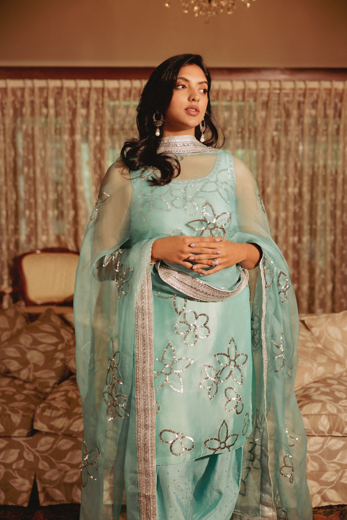 Blue Moon - 2 - Ice Blue Shalwar Kameez by The Pink Tree Company, view 4