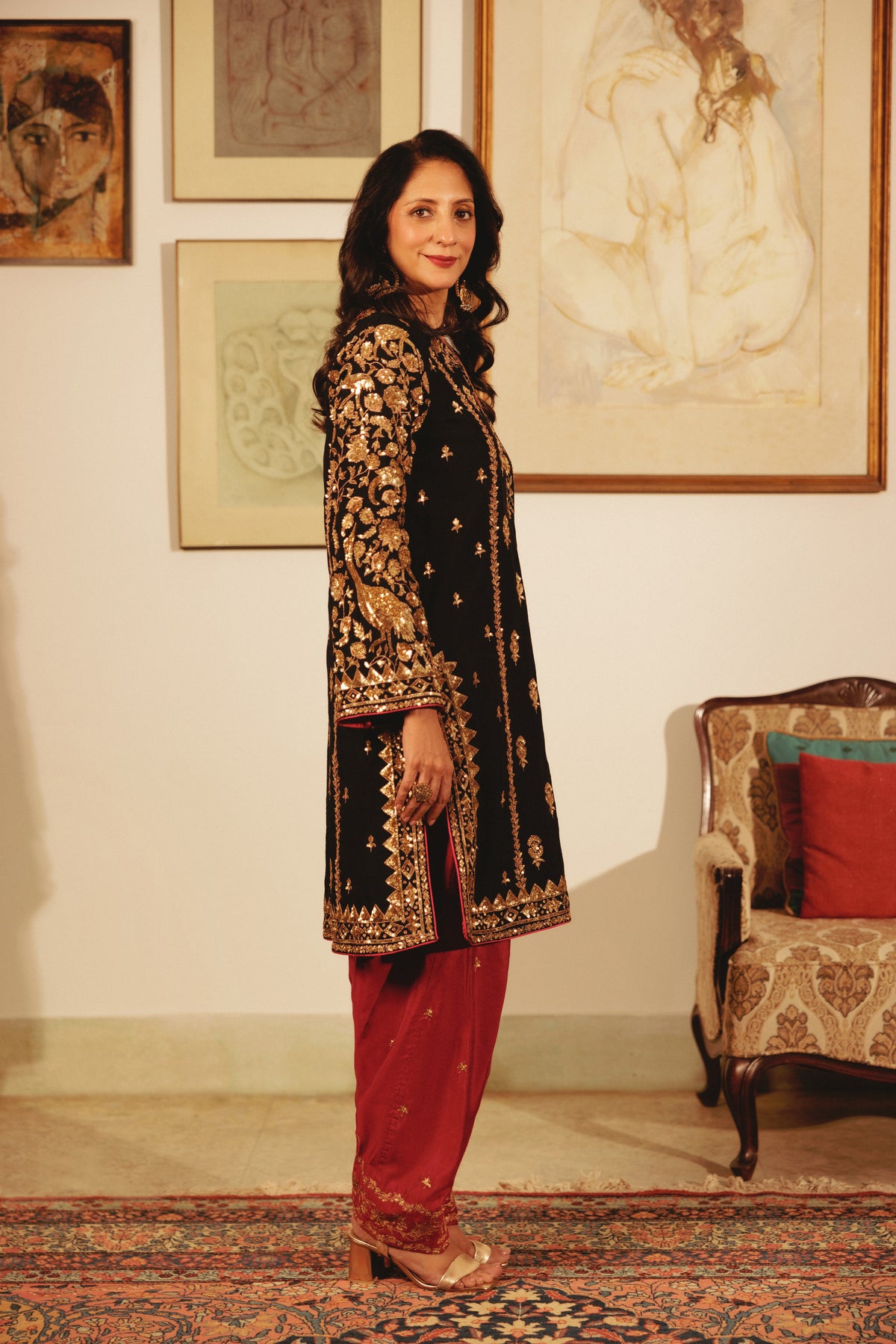 Black magic - Black Kurta by The Pink Tree Company, view 2