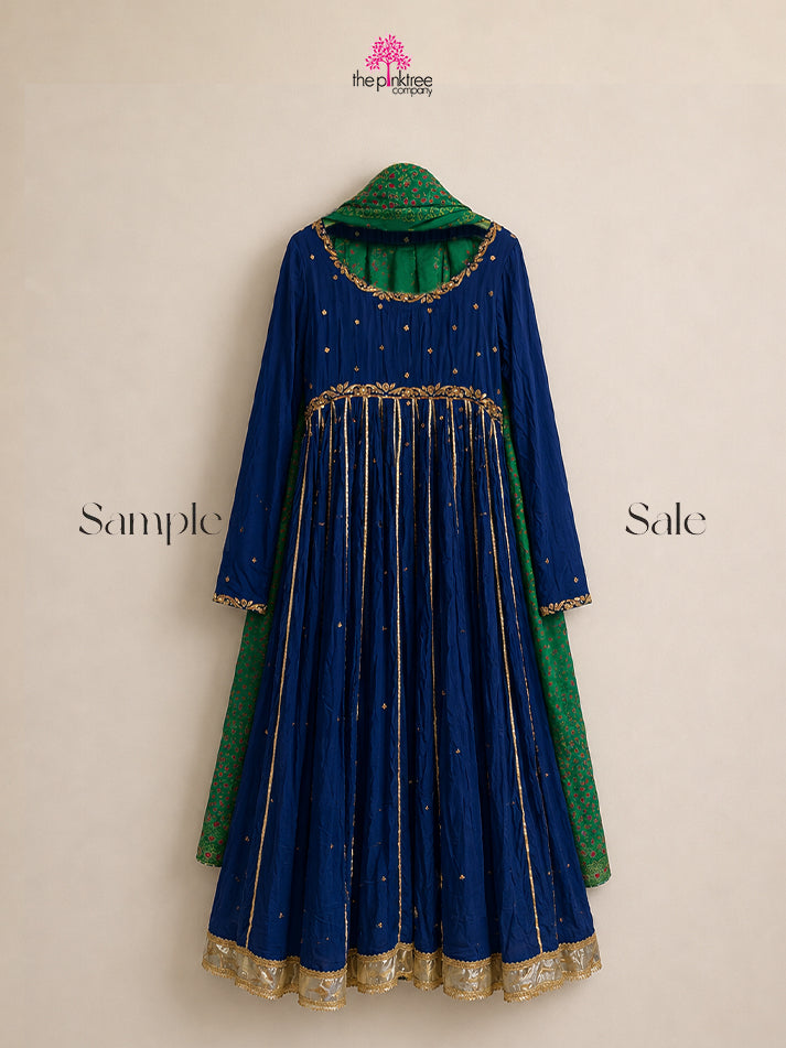 BLUE SILK PISHWAS