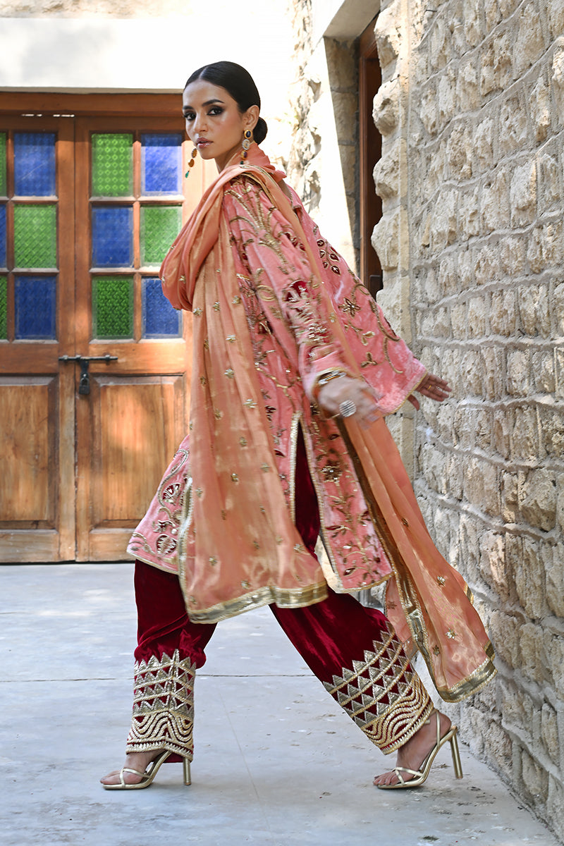 Jawani Janeman - Tea Pink With Gold Kurta by The Pink Tree Company, view 4
