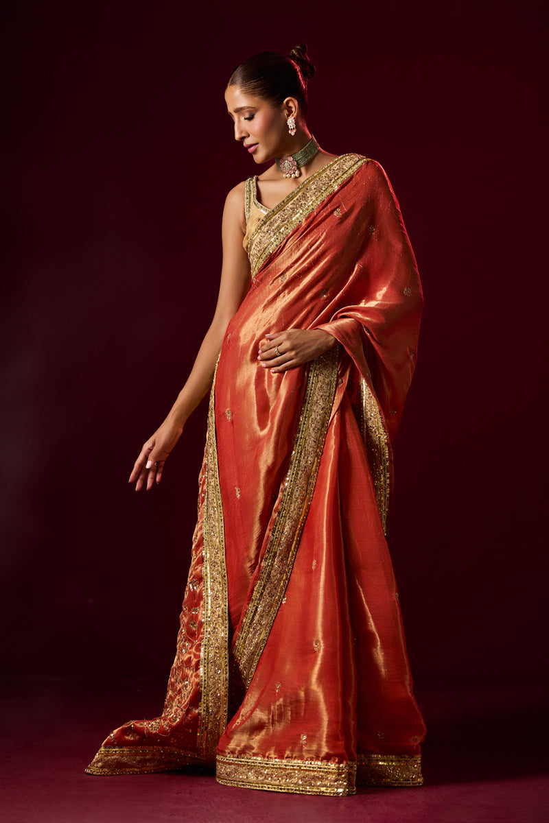 Bindu - Peach Sari by The Pink Tree Company