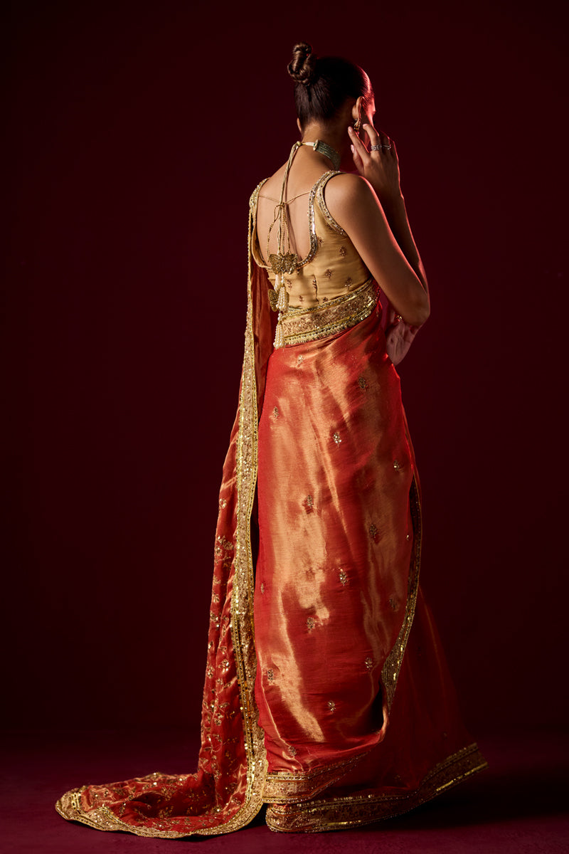 Bindu - Peach Sari by The Pink Tree Company, view 3