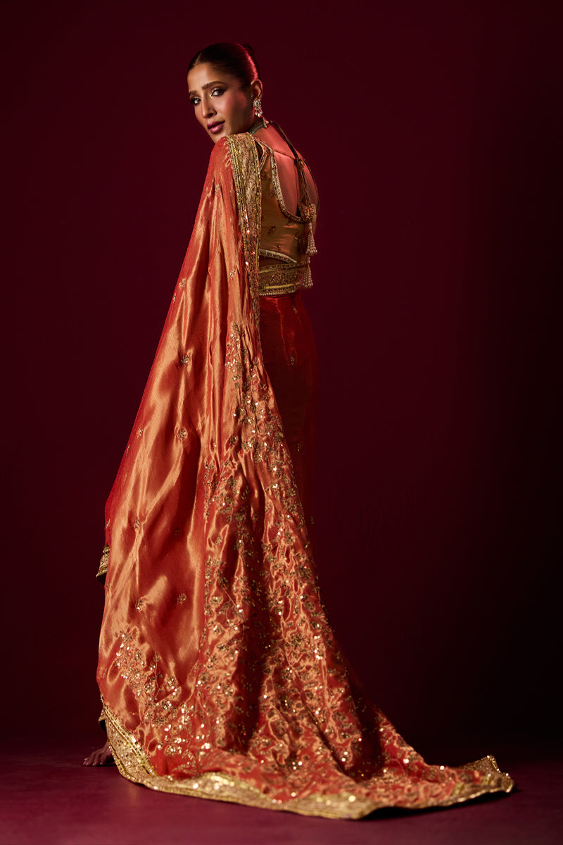 Bindu - Peach Sari by The Pink Tree Company, view 4