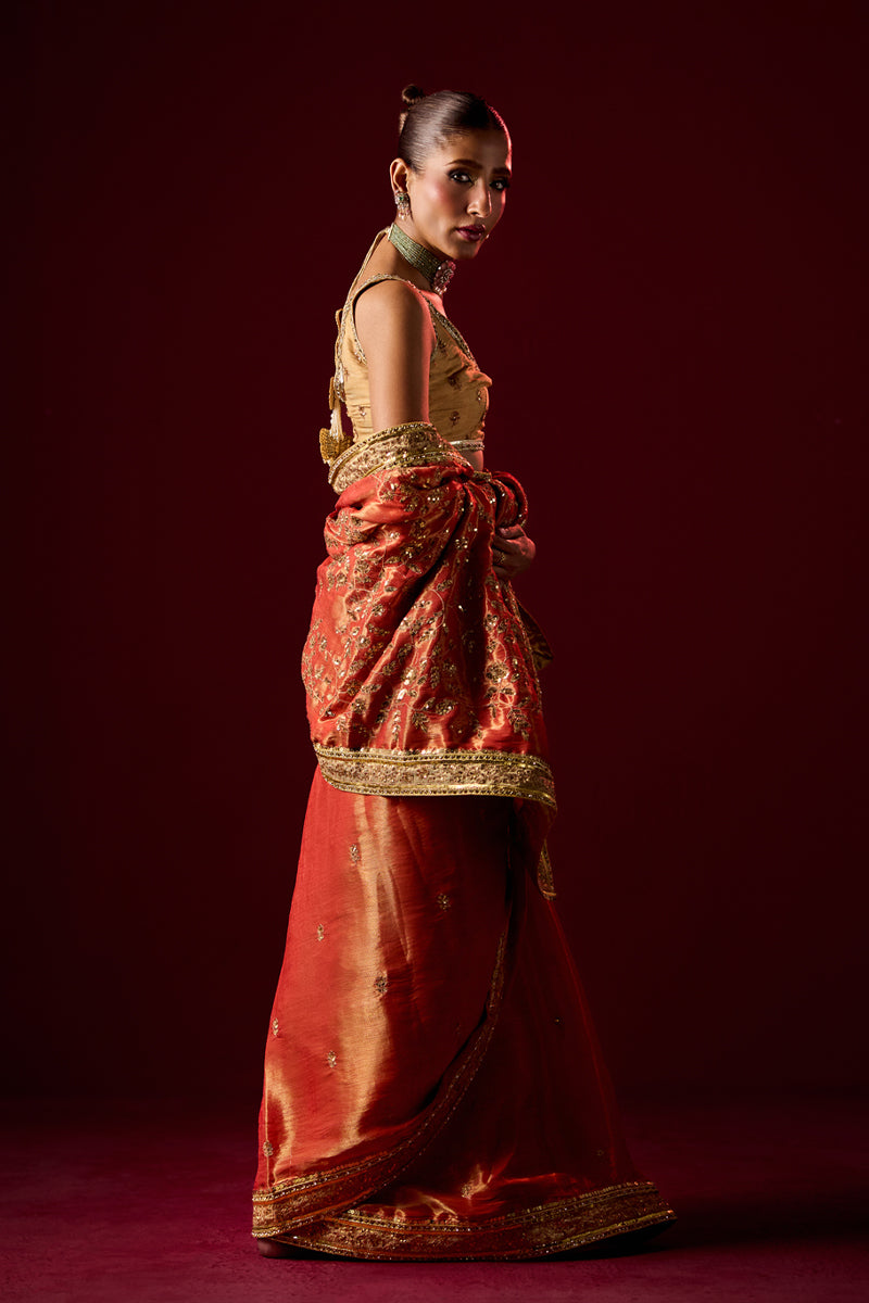 Bindu - Peach Sari by The Pink Tree Company, view 5