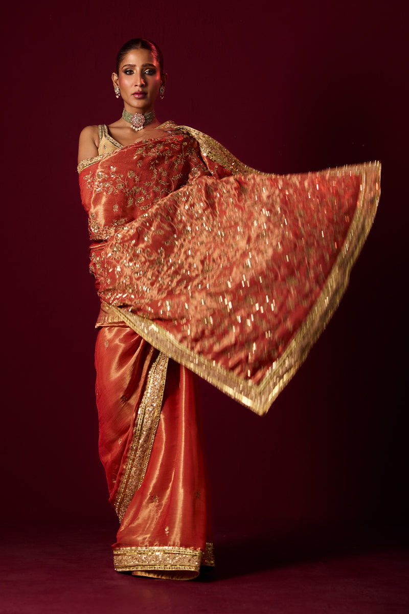 Bindu - Peach Sari by The Pink Tree Company, view 2