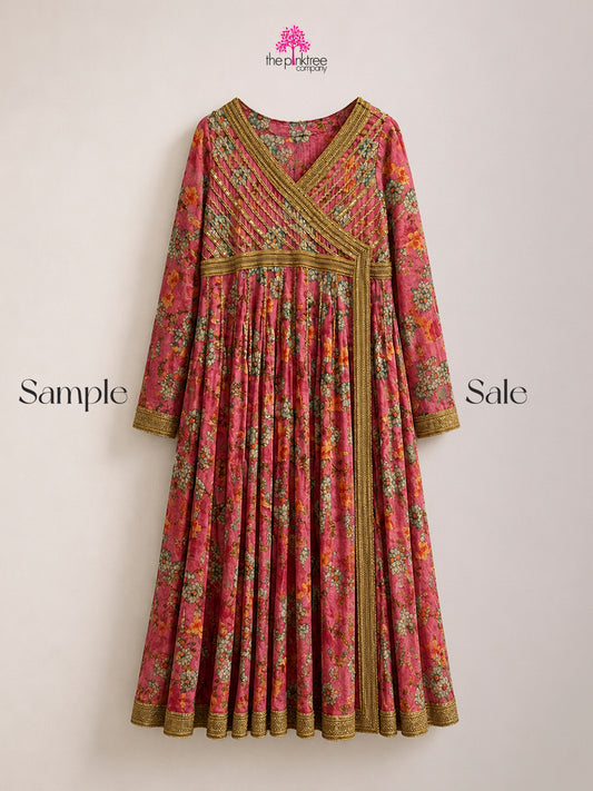 PRINTED PISHWAS IN PEACH (SAMPLE SALE) - Peach Peshwaz by The Pink Tree Company