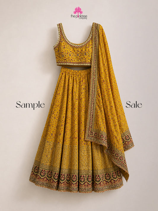 SAFFRON GARDEN (SAMPLE SALE) - Yellow Lehenga Choli by The Pink Tree Company