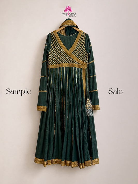 PISTAI JHALAK GREEN (SAMPLE SALE) - Green Angarkha by The Pink Tree Company