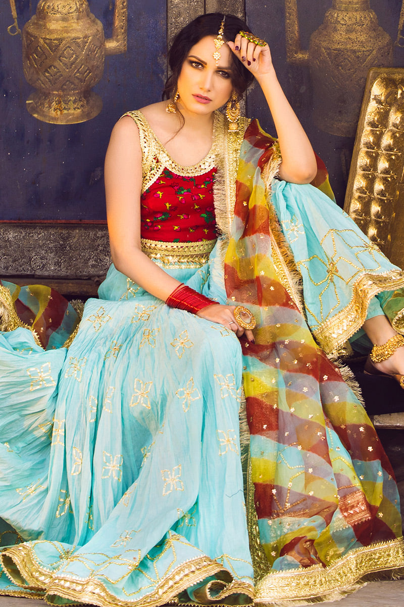 Aarti - Turquoise Lehenga Choli by The Pink Tree Company