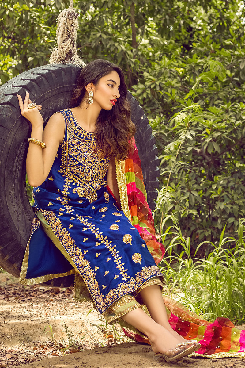 Gul e Zehra - Navy 3 Piece Suit by The Pink Tree Company, view 3