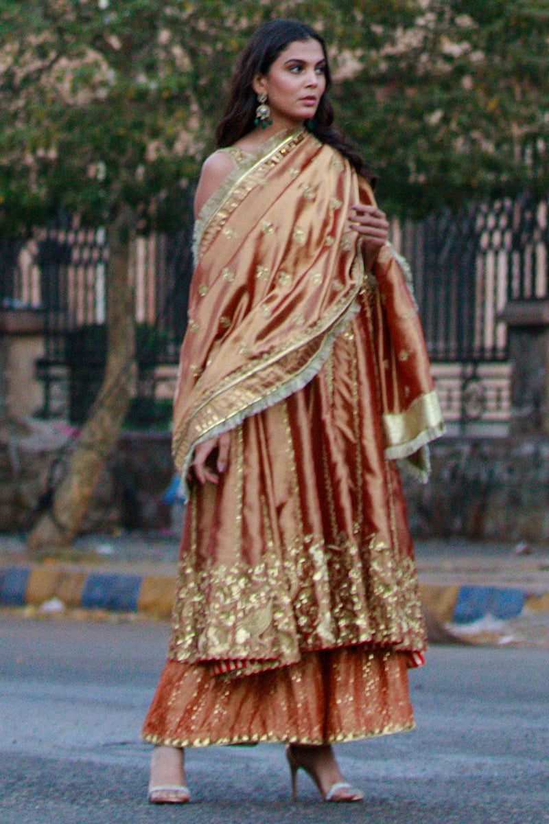 Abshar E Noor  - II - Rust Peshwaz by The Pink Tree Company, view 2