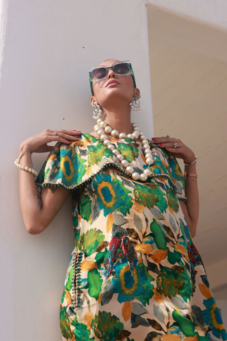 Shalimar Long Tunic Dress with Sapphire Jewel Embellishment